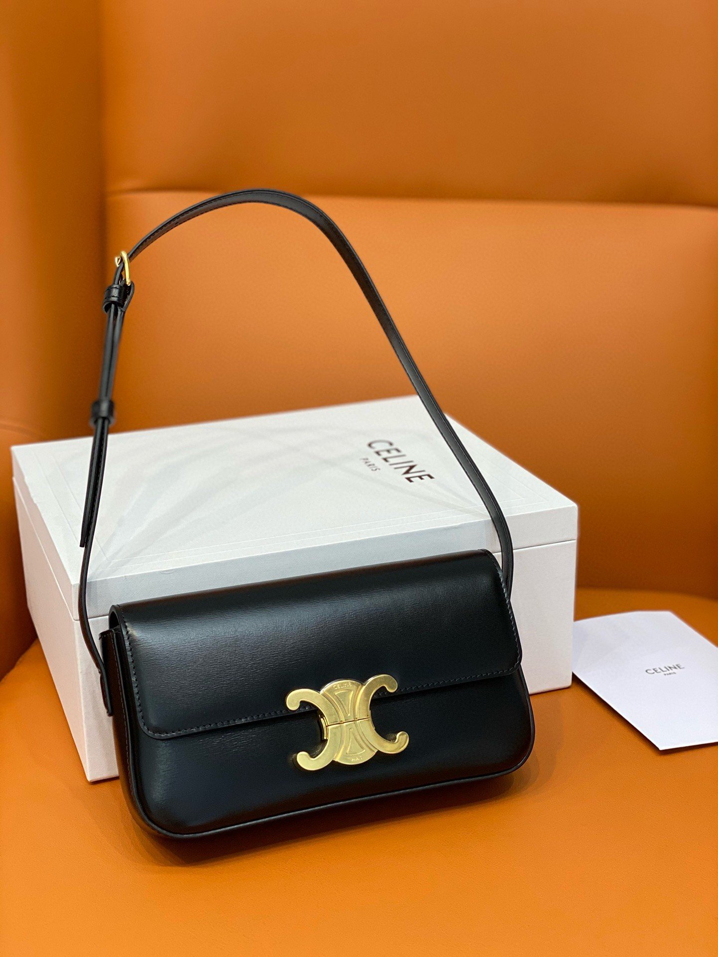 Celine Claude Shoulder Bag in Black Calfskin