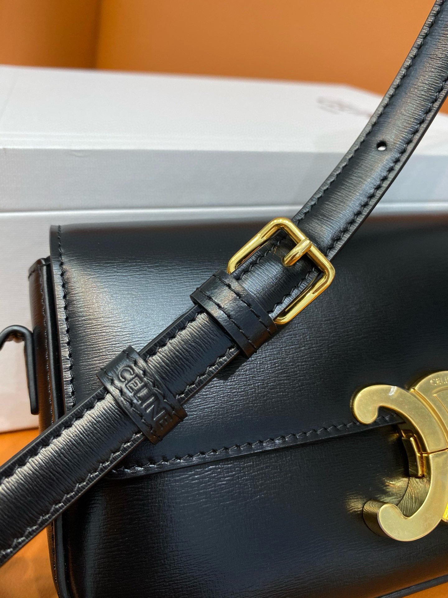 Celine Claude Shoulder Bag in Black Calfskin