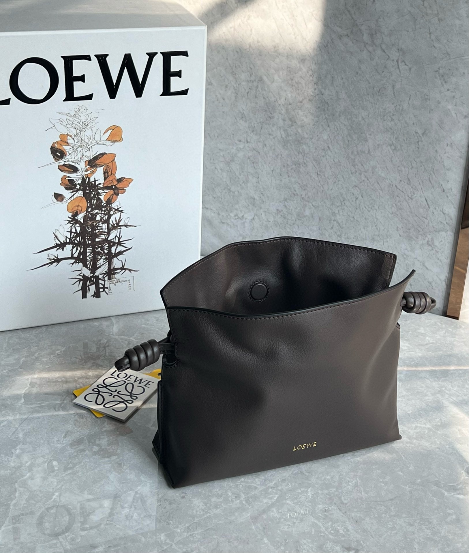 Loewe Mini Flamenco Clutch Bag in Chocolate Nappa Calfskin