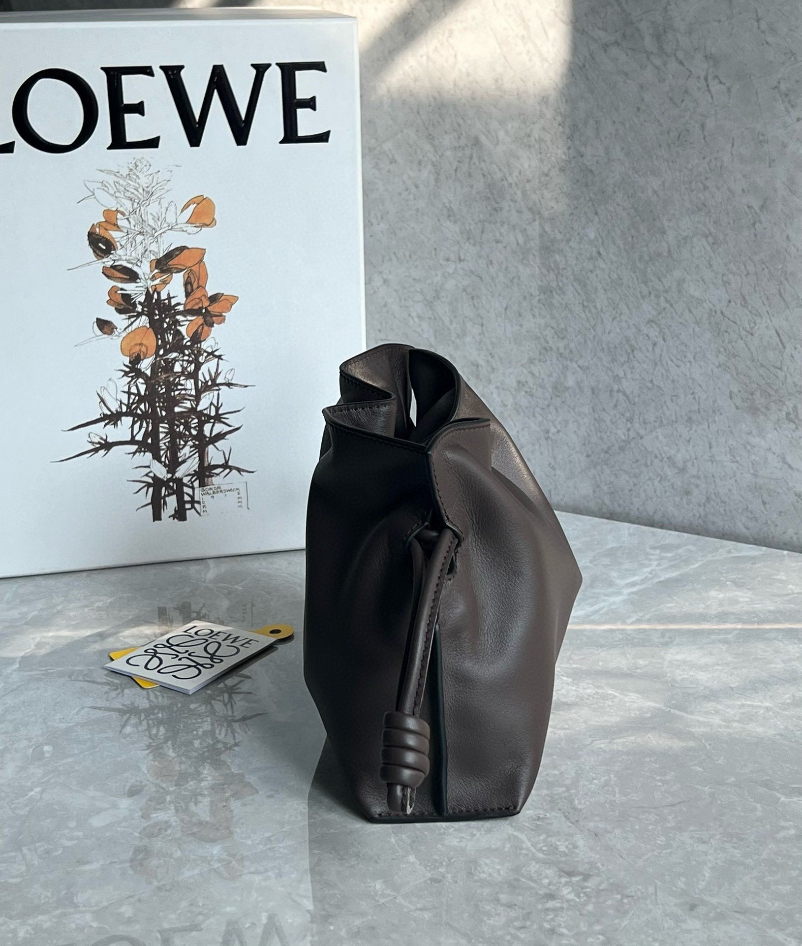 Loewe Mini Flamenco Clutch Bag in Chocolate Nappa Calfskin