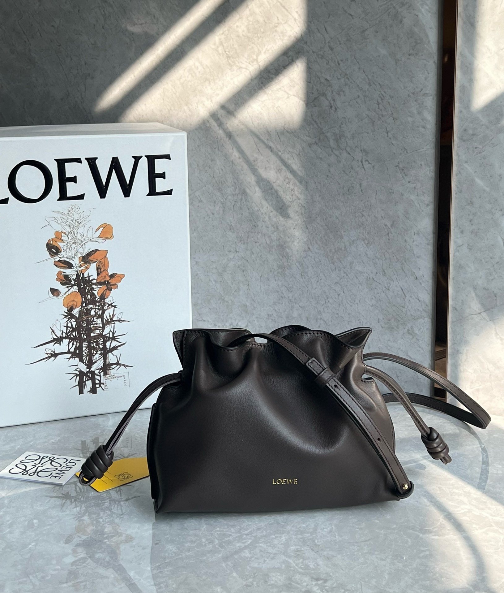 Loewe Mini Flamenco Clutch Bag in Chocolate Nappa Calfskin