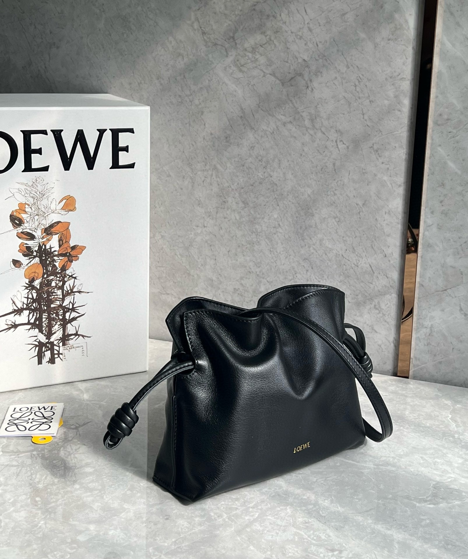 Loewe Mini Flamenco Clutch Bag in Black Nappa Calfskin