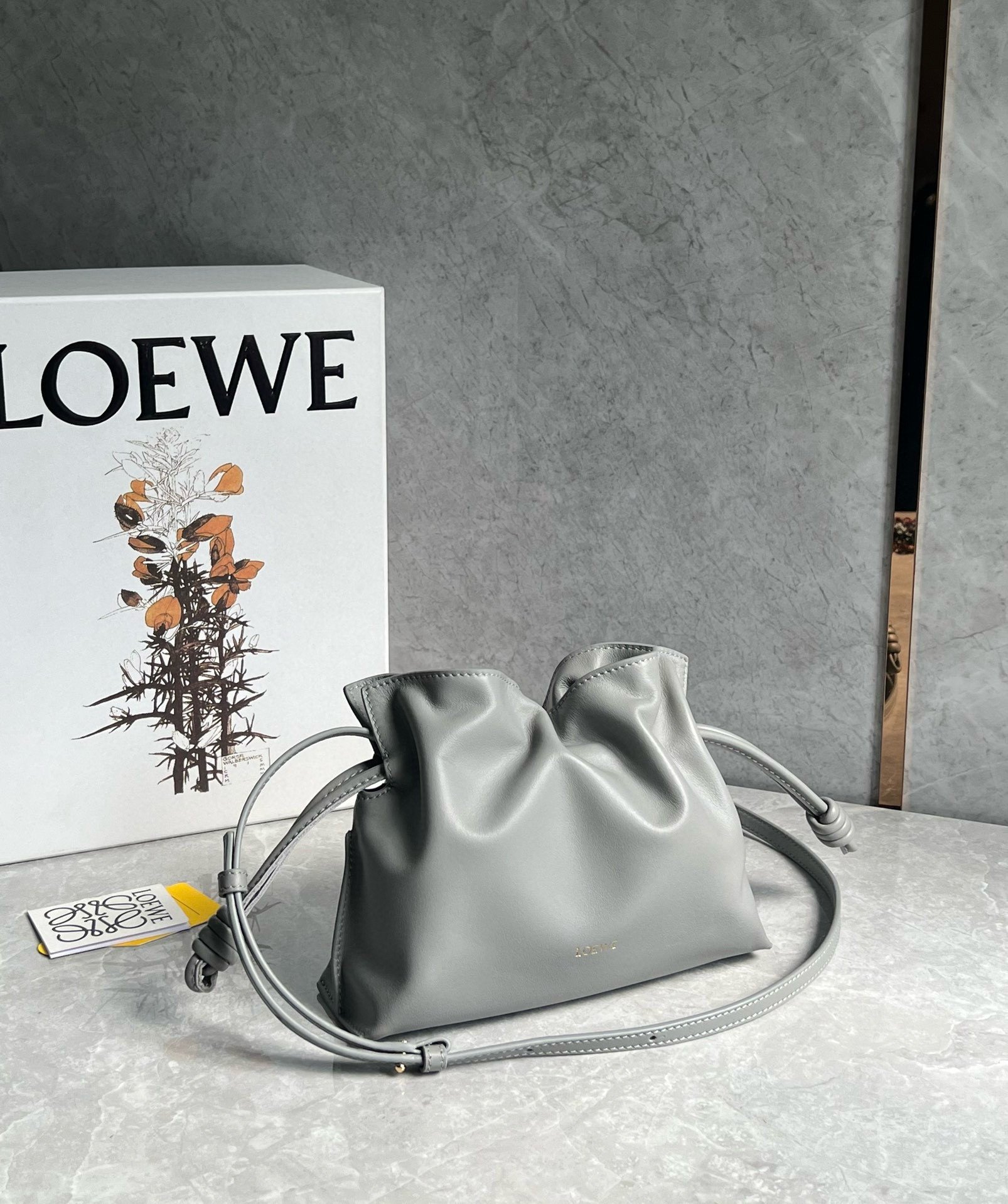 Loewe Mini Flamenco Clutch Bag in Pearl Grey Nappa Calfskin