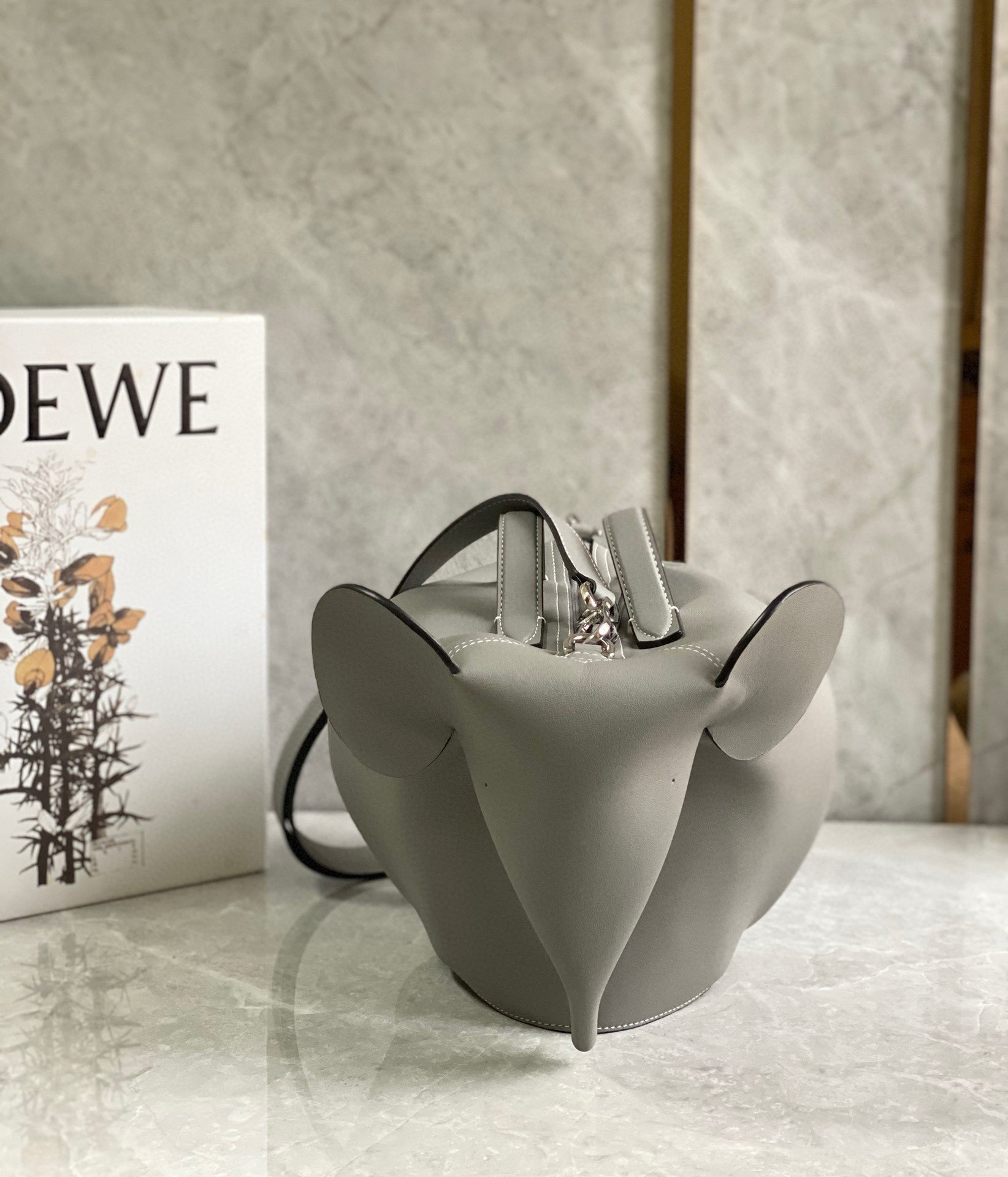 Loewe Large Elephant Bag in Grey Calfskin