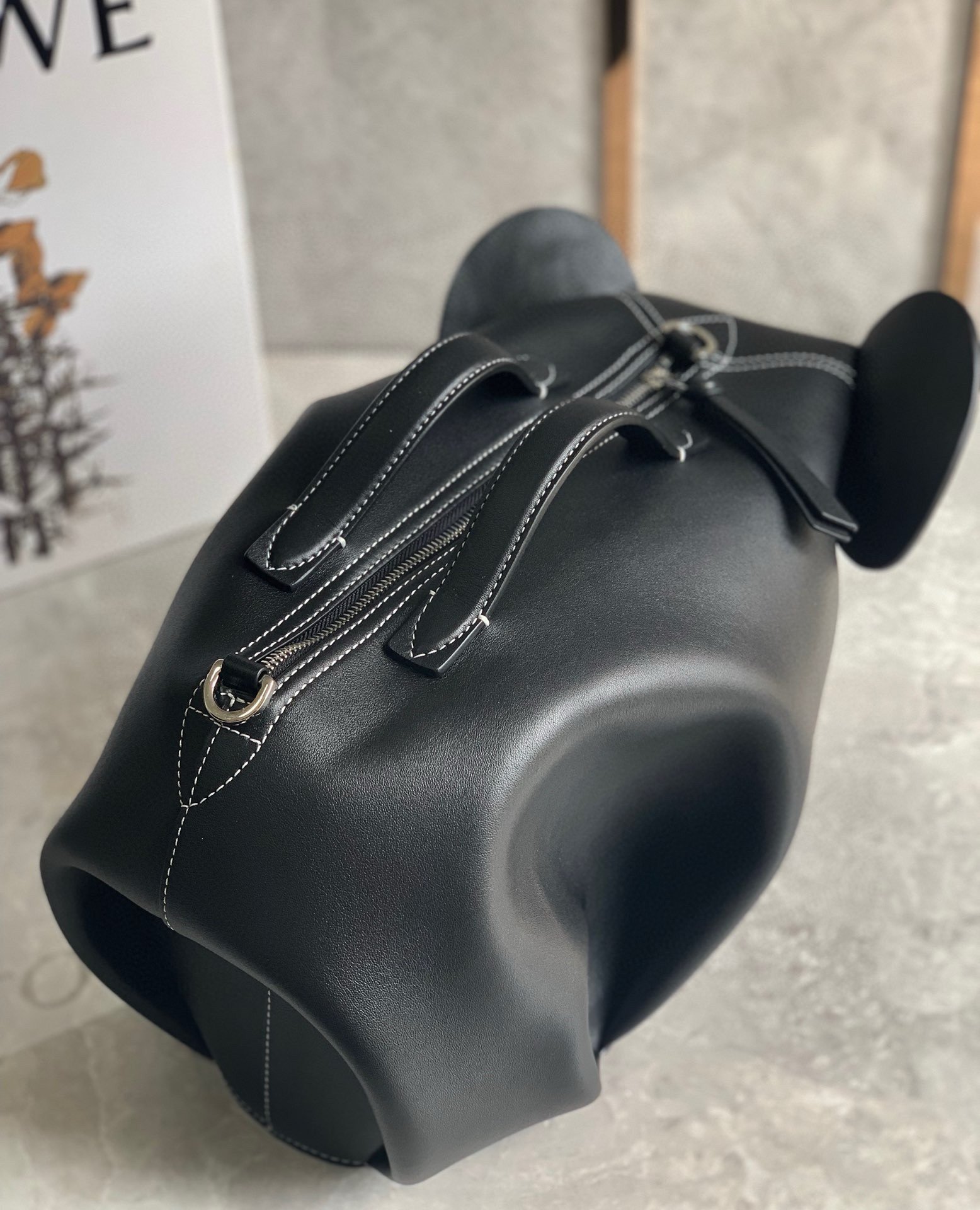 Loewe Large Elephant Bag in Black Calfskin