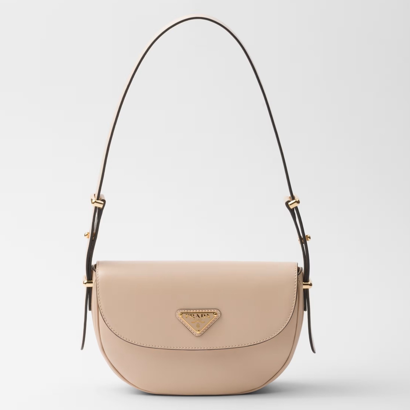 Prada Arque Shoulder Bag with Flap in Beige Leather