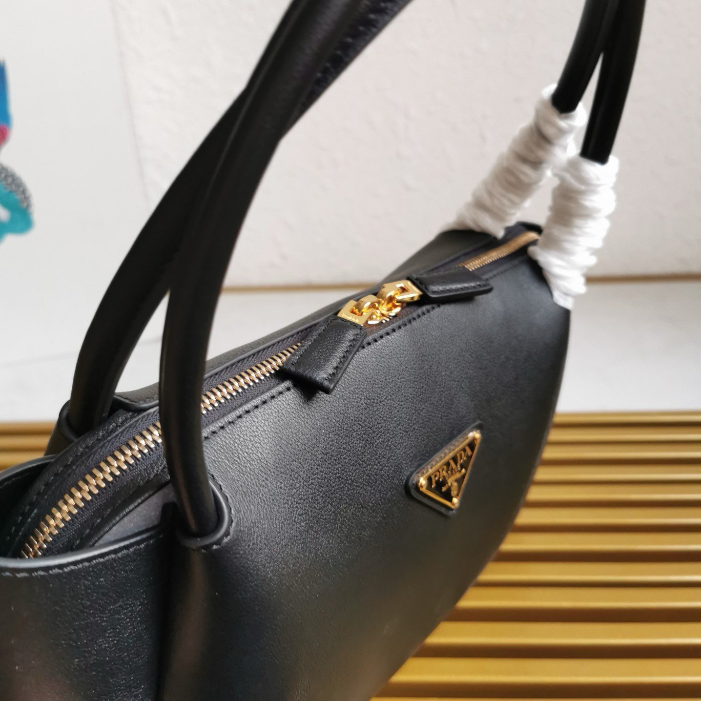 Prada Shoulder Bag in Black Calfskin with Triangle Logo