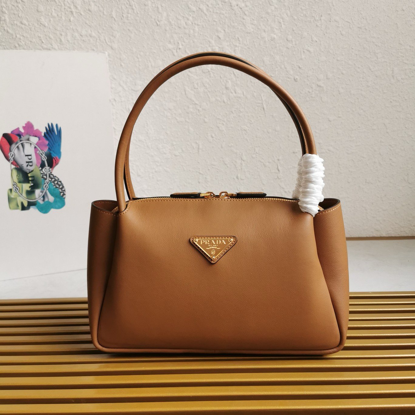 Prada Shoulder Bag in Brown Calfskin with Triangle Logo