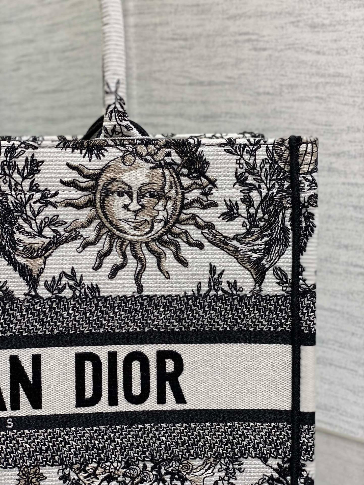 Dior Medium Book Tote Bag in White Toile de Jouy Soleil Embroidery