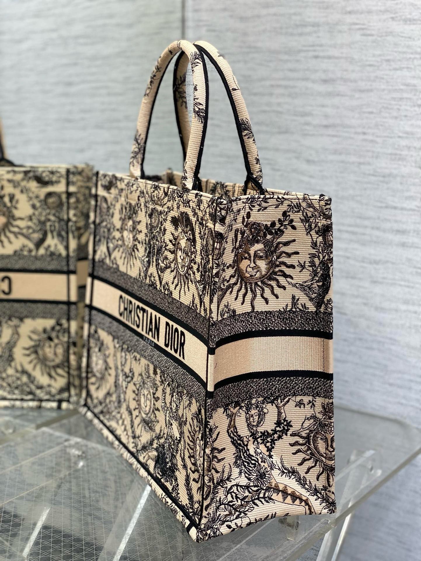 Dior Large Book Tote Bag in Beige Toile de Jouy Soleil Embroidery