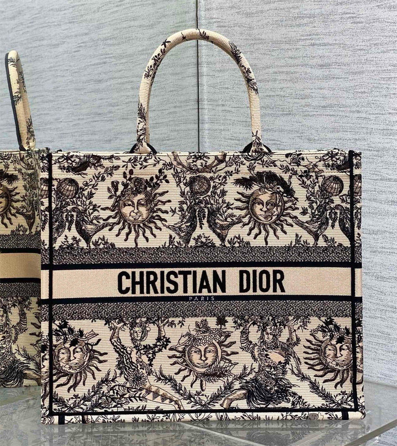 Dior Large Book Tote Bag in Beige Toile de Jouy Soleil Embroidery