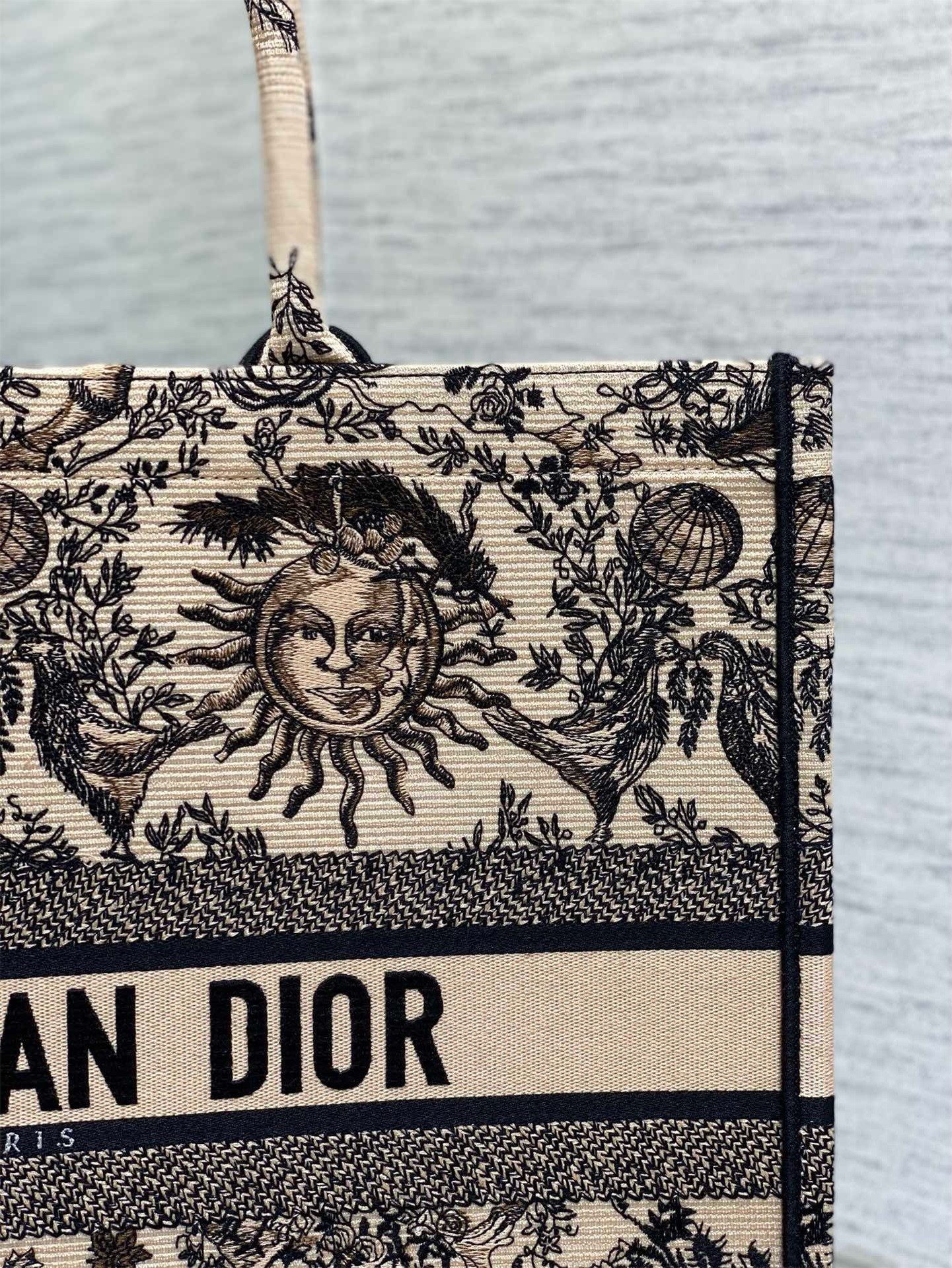 Dior Large Book Tote Bag in Beige Toile de Jouy Soleil Embroidery