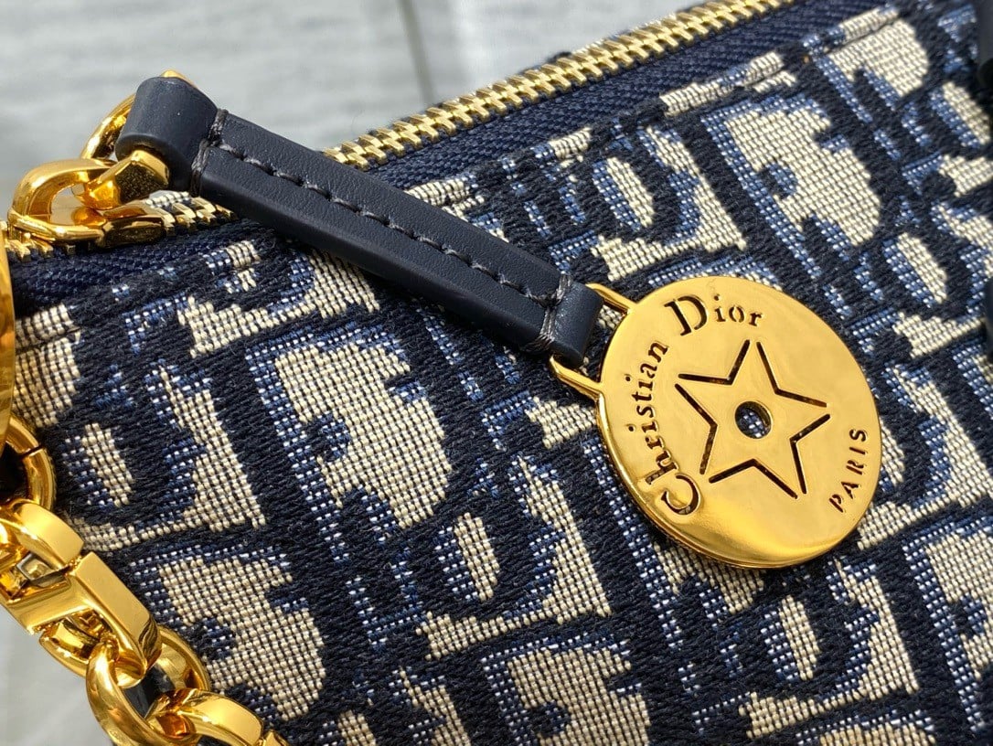 Dior Diorstar Hobo Bag with Chain in Blue Oblique Jacquard