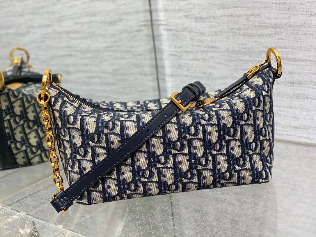 Dior Diorstar Hobo Bag with Chain in Blue Oblique Jacquard