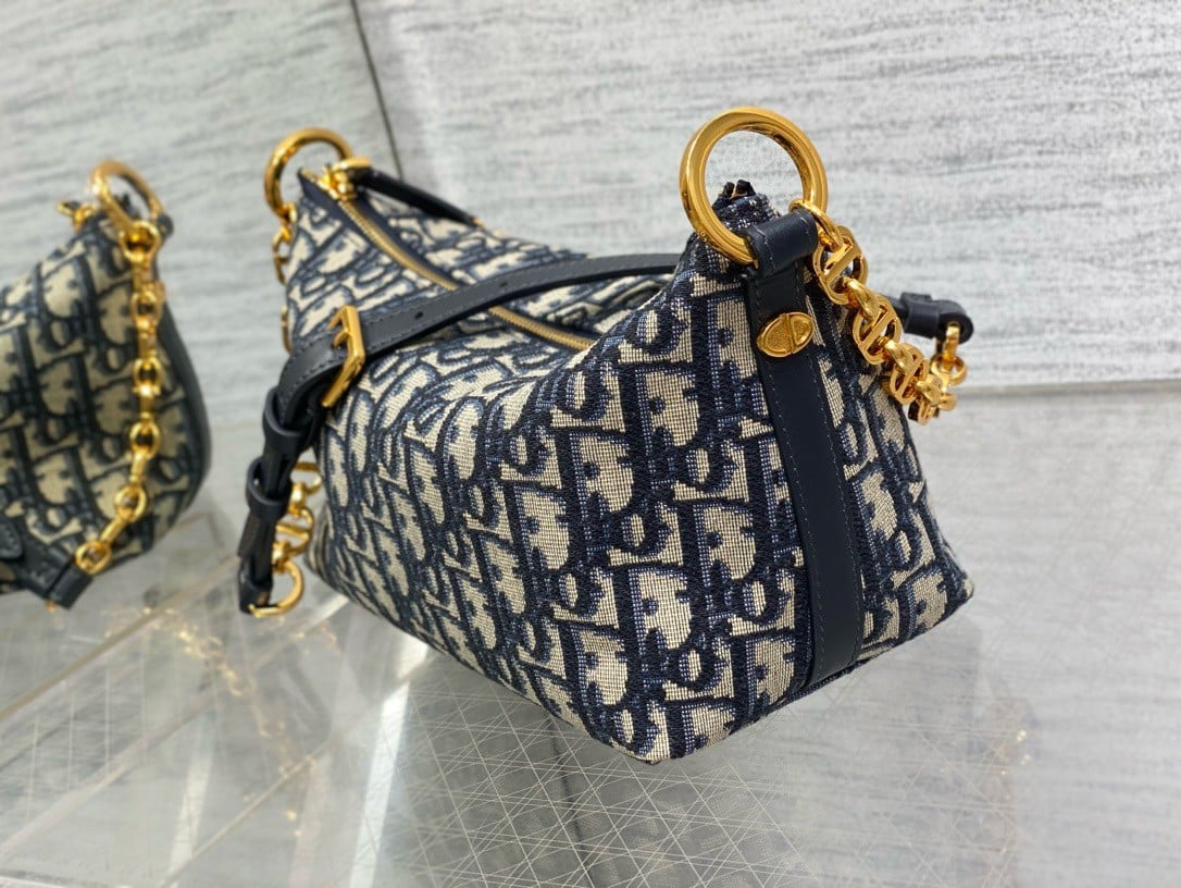 Dior Diorstar Hobo Bag with Chain in Blue Oblique Jacquard