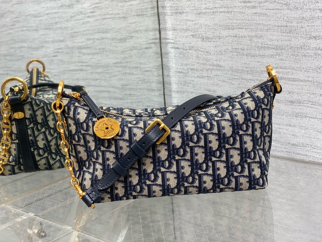 Dior Diorstar Hobo Bag with Chain in Blue Oblique Jacquard