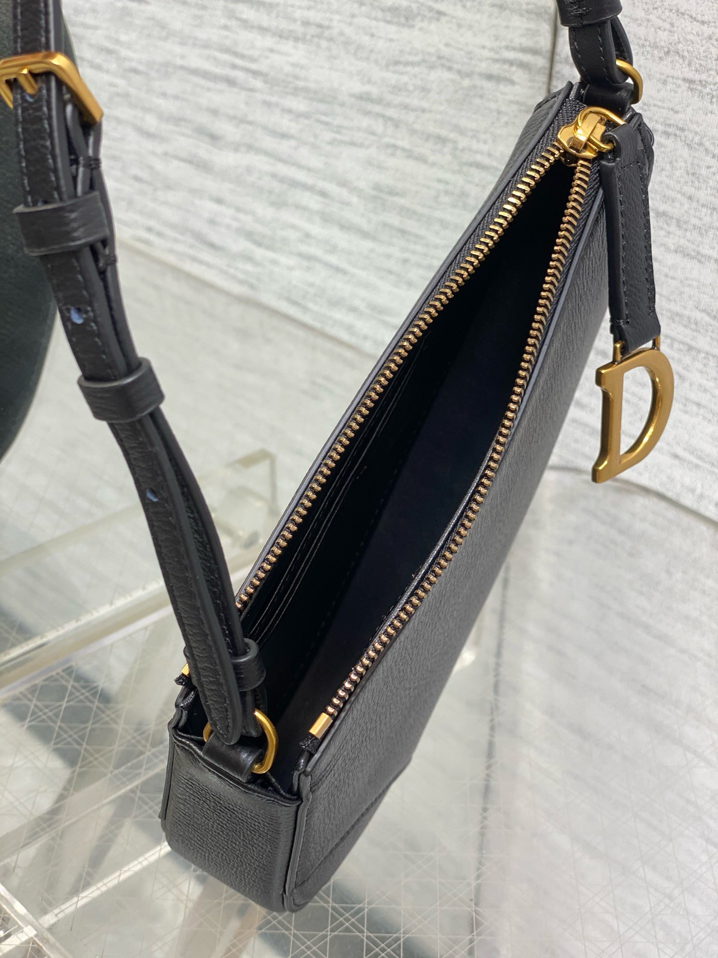 Dior Saddle Rodeo Pouch in Black Goatskin