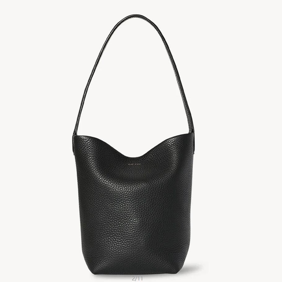 The Row Small N/S Park Tote in Black Grained Leather