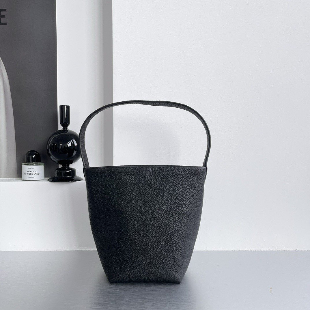 The Row Small N/S Park Tote in Black Grained Leather