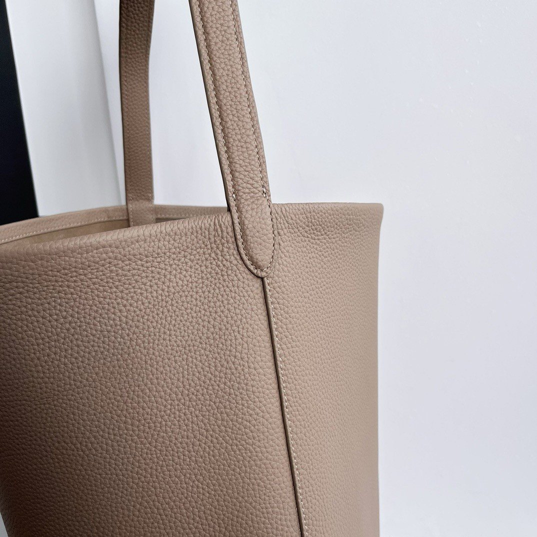 The Row Small N/S Park Tote in Taupe Grained Leather