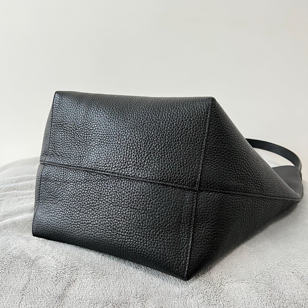 The Row Medium N/S Park Tote in Black Grained Leather