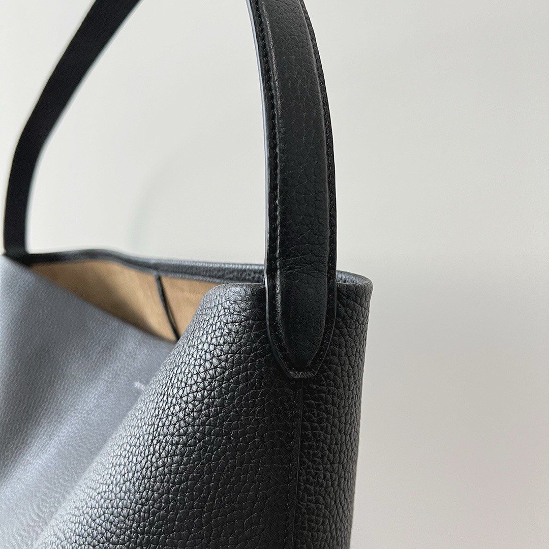 The Row Medium N/S Park Tote in Black Grained Leather