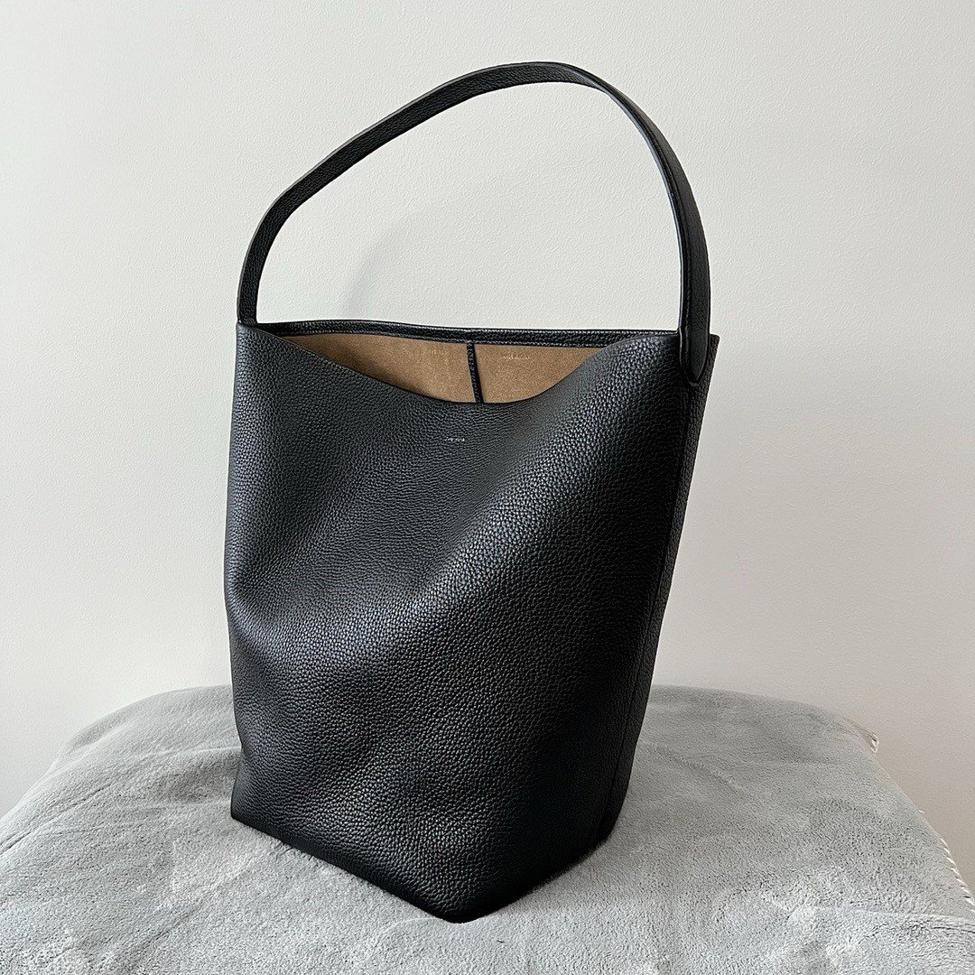 The Row Medium N/S Park Tote in Black Grained Leather