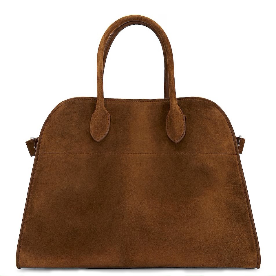 The Row Margaux 12 Top Handle Bag in Brown Suede Leather