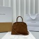 The Row Margaux 12 Top Handle Bag in Brown Suede Leather