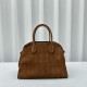 The Row Margaux 12 Top Handle Bag in Brown Suede Leather