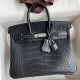 Hermes Birkin 25 Retourne Handmade Bag In Black Matte Alligator Leather