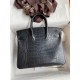 Hermes Birkin 25 Retourne Handmade Bag In Black Matte Alligator Leather