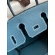 Hermes Birkin 25 Handmade Bag In Blue Jean Clemence Leather