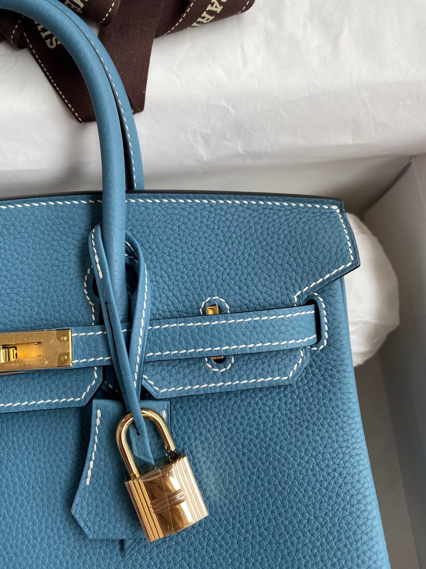 Hermes Birkin 25 Handmade Bag In Blue Jean Clemence Leather