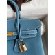 Hermes Birkin 25 Handmade Bag In Blue Jean Clemence Leather