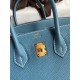 Hermes Birkin 25 Handmade Bag In Blue Jean Clemence Leather