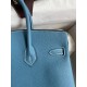 Hermes Birkin 25 Handmade Bag In Blue Jean Clemence Leather