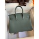 Hermes Birkin 25 Retourne Handmade Bag In Vert Amande Clemence Leather