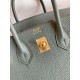 Hermes Birkin 25 Retourne Handmade Bag In Vert Amande Clemence Leather