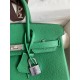 Hermes Birkin 25 Retourne Handmade Bag In Vert Vertigo Clemence Leather