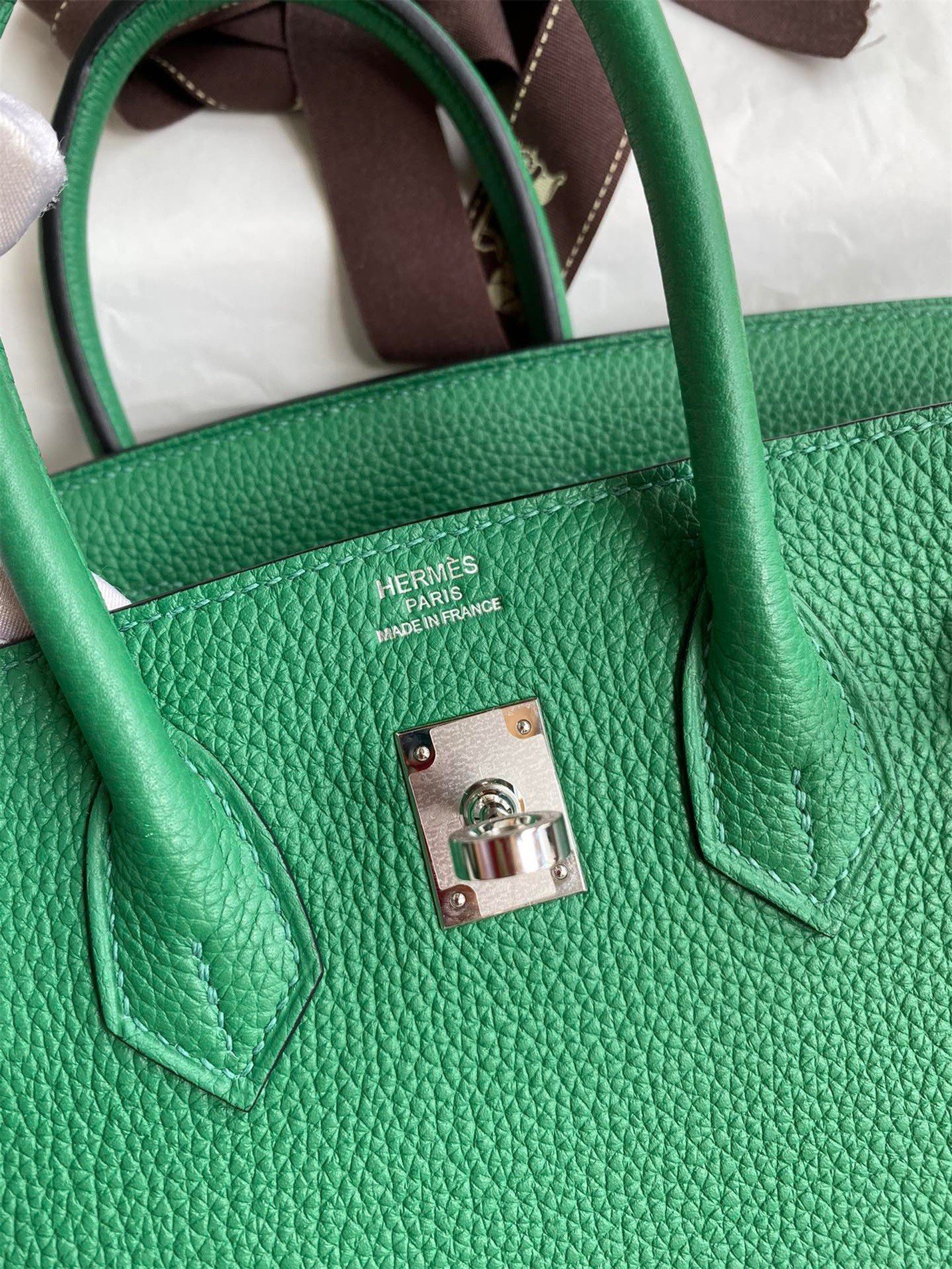 Hermes Birkin 25 Retourne Handmade Bag In Vert Vertigo Clemence Leather