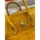 Hermes Birkin 25 Handmade Bag In Yellow Crocodile Niloticus Shiny Skin