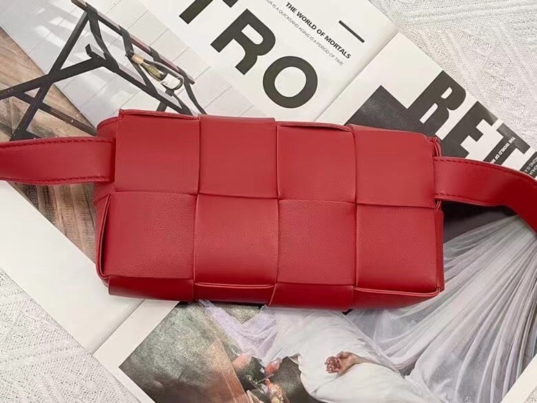 Bottega Veneta Cassette Belt Bag In Red Lambskin