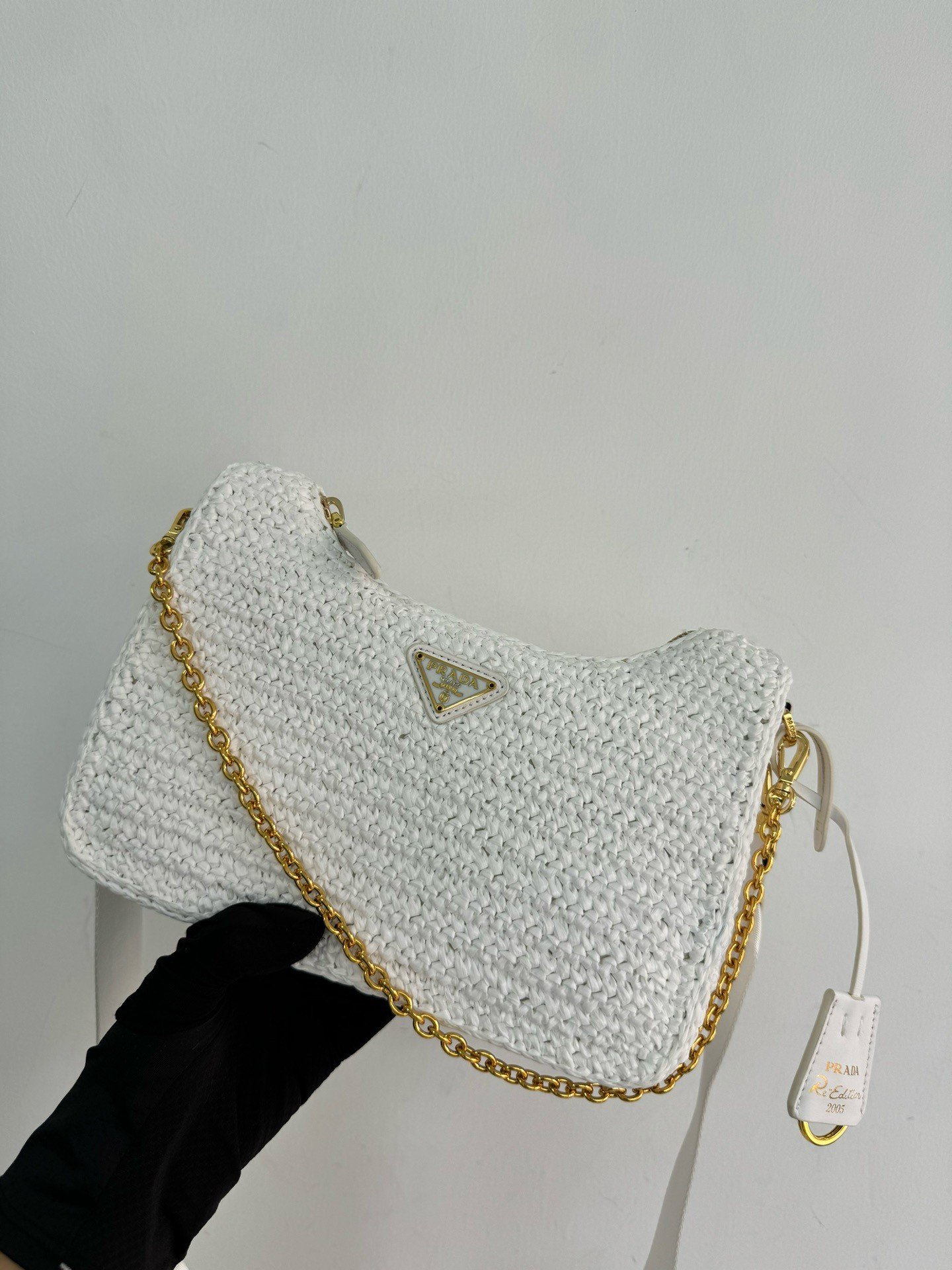 Prada Re-Edition 2005 Crochet Bag in White Raffia