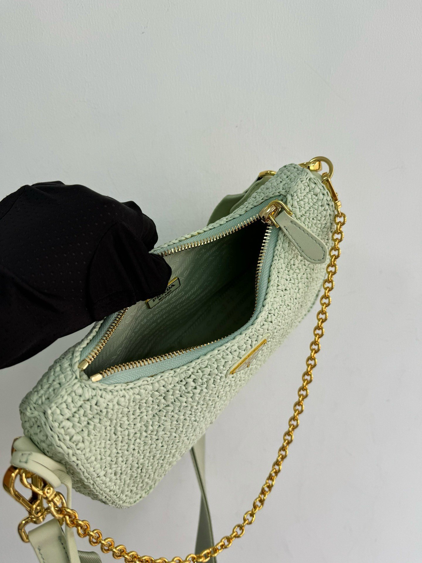 Prada Re-Edition 2005 Crochet Bag in Aqua Raffia