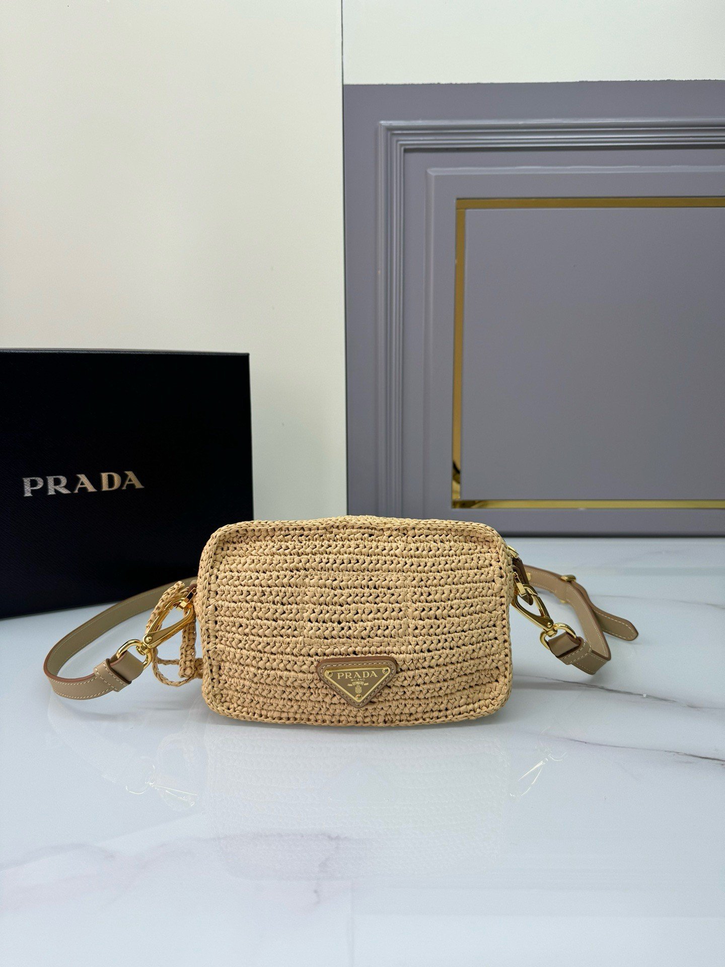 Prada Crochet Shoulder Bag in Natural Raffia-effect Yarn