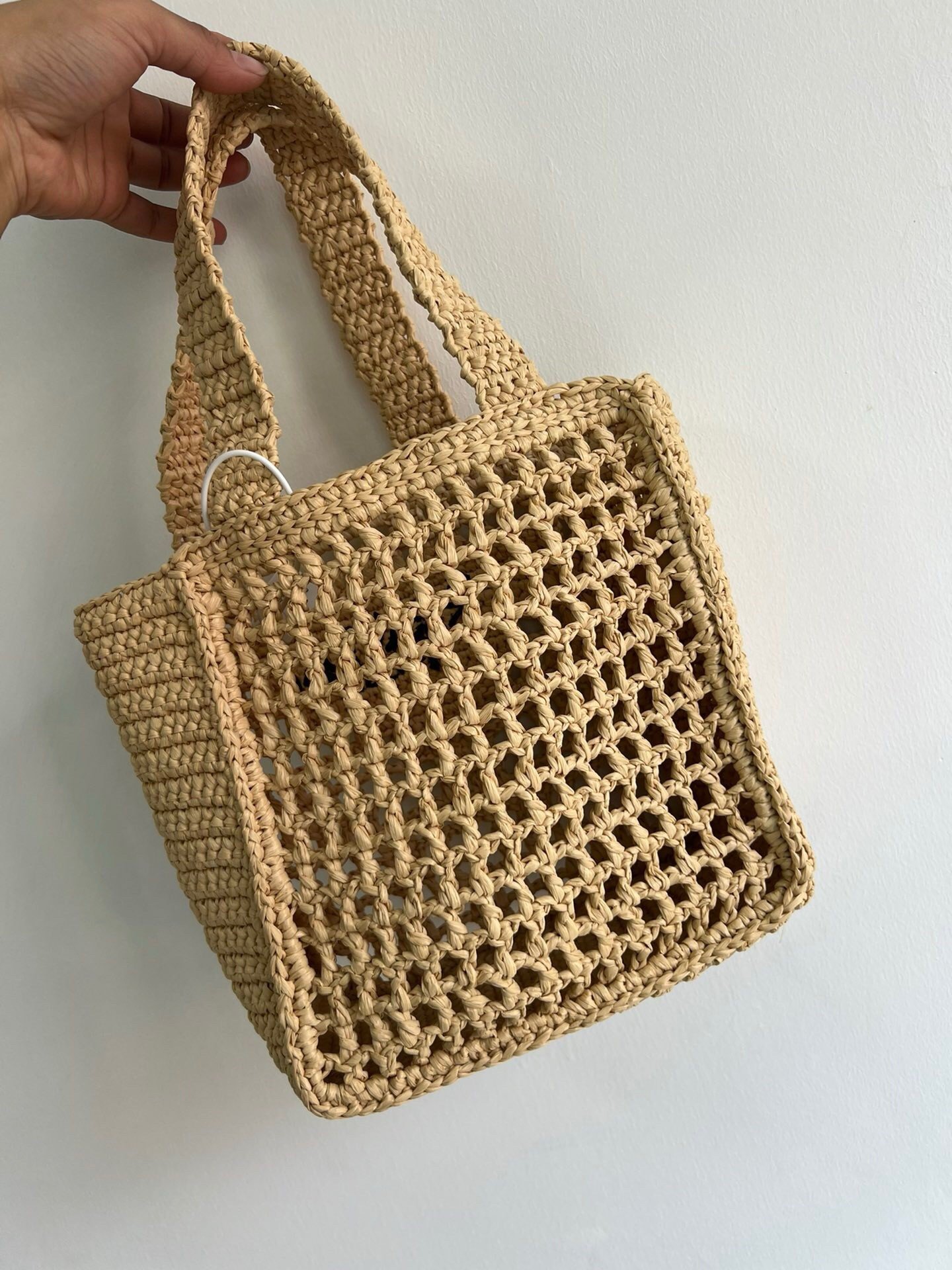 Prada Small Crochet Tote in Beige Raffia-effect Yarn