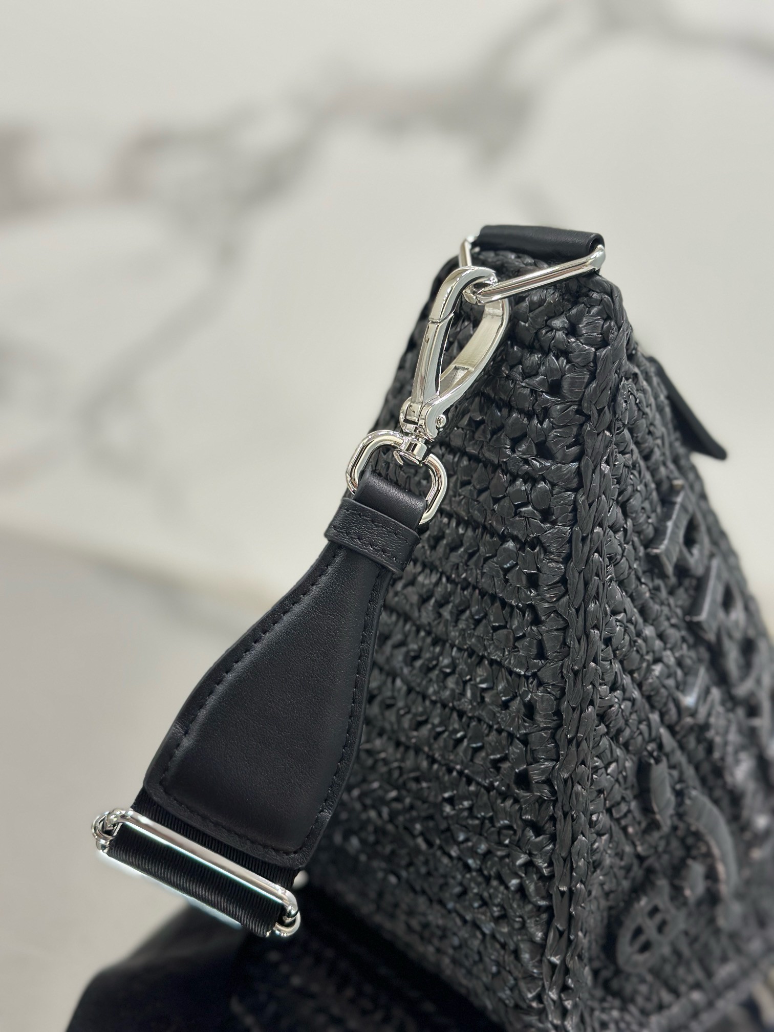 Prada Triangle Crochet Bag in Black Raffia-effect Yarn