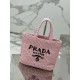 Prada Small Crochet Tote Bag in Pink Raffia-effect Yarn