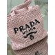 Prada Small Crochet Tote Bag in Pink Raffia-effect Yarn